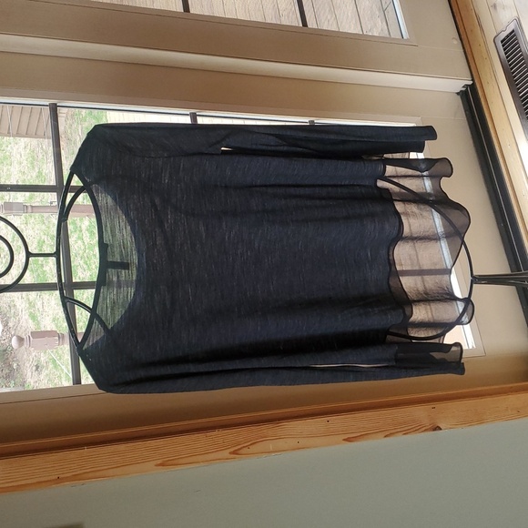 BCBGMaxazria Sheer Black Lane Contrasting Long Sleeve Sz. M Top Tunic - Picture 5 of 11